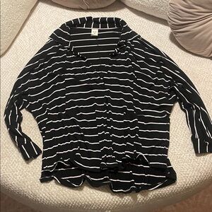 We The Free Black and White Striped Button Down Shirt